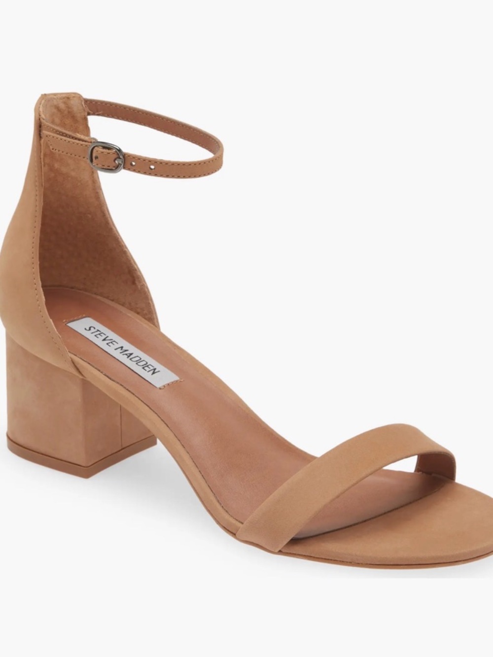 Steve Madden Tan Nubuck Block Heel Ankle Strap Sandal